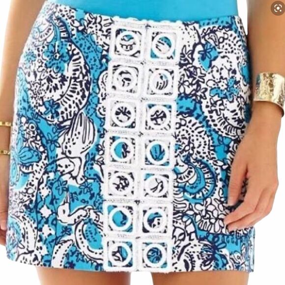 Lilly Pulitzer Pants - Lily Pulitzer Blue Skort Marigold Crochet Trim Size 6